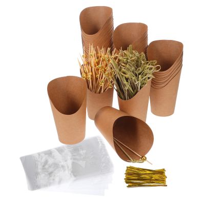 NOLITOY French Fry Cups Space-saving 12oz Paper with Skewers Disposable Individually Packaged Multi-function Snack Holders and Enhance Service for Outdoor Events and Snack Bars