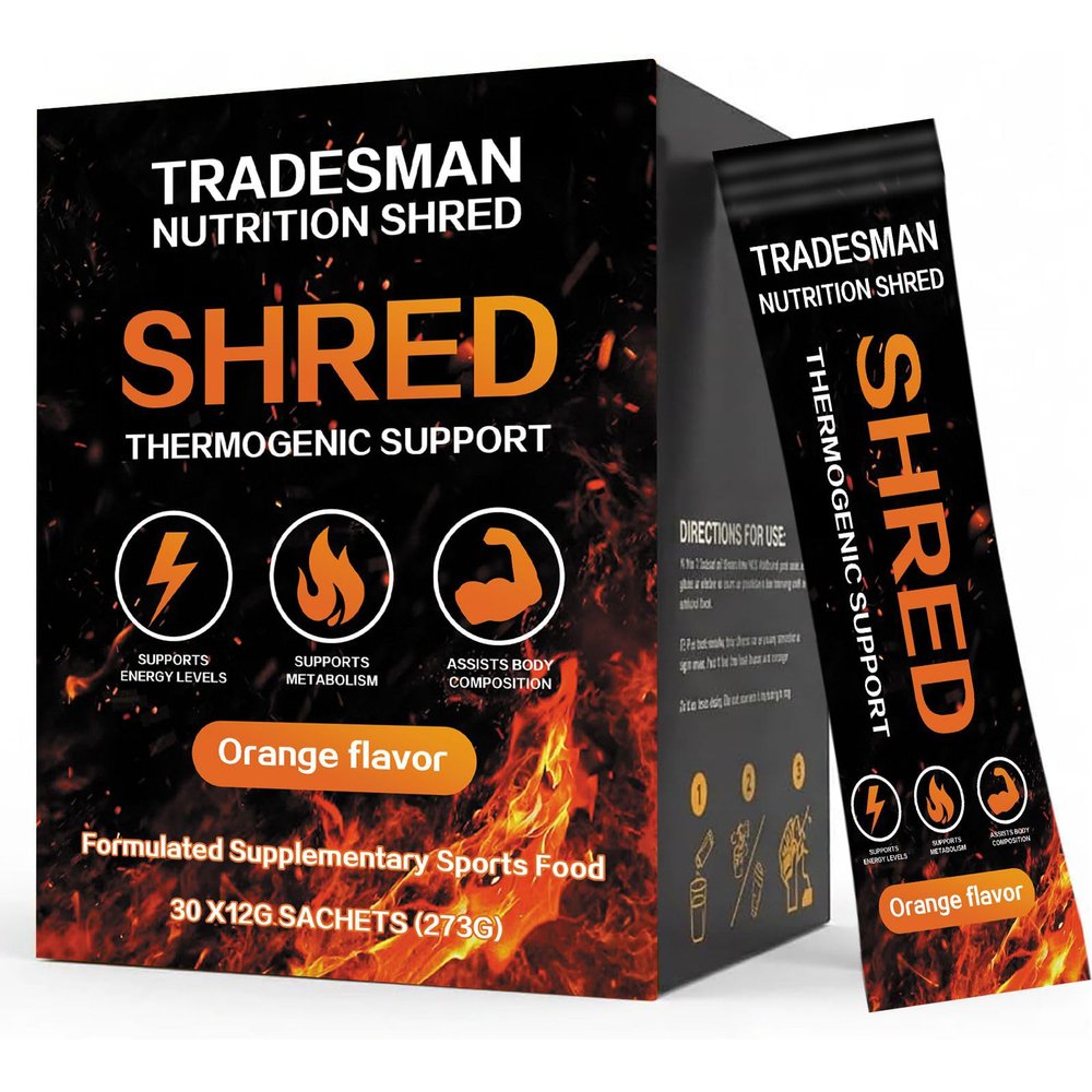 Tradesman Nutrition Shred,Shred Tradesman Nutrition - Thermogenic Support Protein Powder for Men & Women - 30 Sachets(1 Pack)