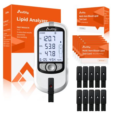 AuQty 6 in 1 Cholesterol Lipid Test Kit With 10 Test Strips For TC Total Cholesterol, TG Triglycerides, HDL-C, LDL-C, TC/HDL Ratio, AI, Cholesterol Monitoring For Home Use