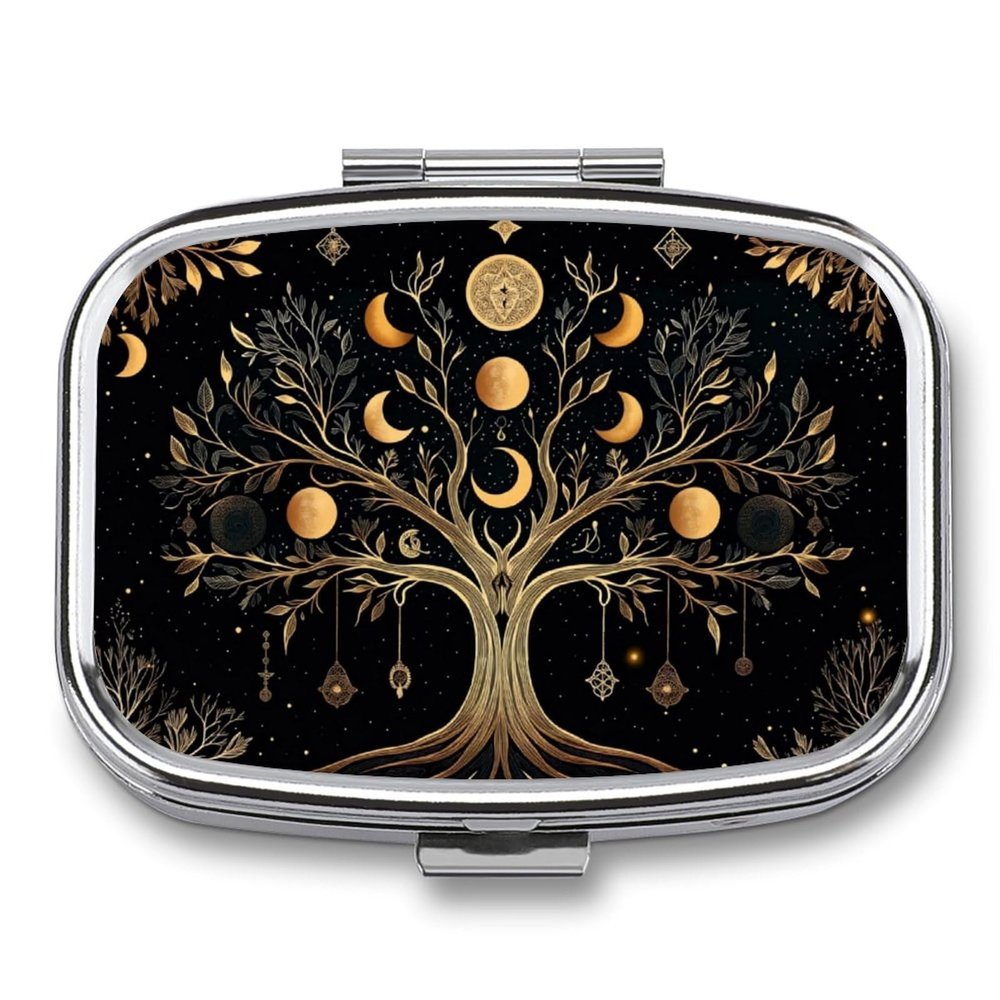 Bohemian Mandala Square Pill Box Metal 2.2x1.6 Inch,Medicine Storage Case Compact Travel Pill Organizer Pocket Pill Container for Daily Medication Vitamins Pills