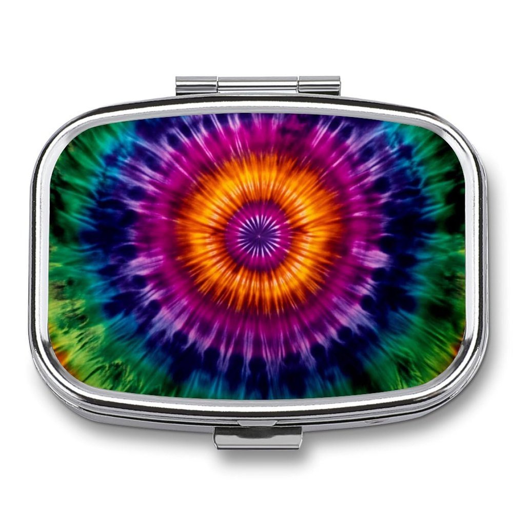 Boho Colorful Mandala Square Pill Box Metal 2.2x1.6 Inch,Medicine Storage Case Compact Travel Pill Organizer Pocket Pill Container for Daily Medication Vitamins Pills