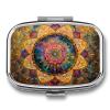 Vibrant Bohemian Mandala Square Pill Box Metal 2.2x1.6 Inch,Medicine Storage Case Compact Travel Pill Organizer Pocket Pill Container for Daily Medication Vitamins Pills view 1