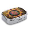 Vibrant Bohemian Mandala Square Pill Box Metal 2.2x1.6 Inch,Medicine Storage Case Compact Travel Pill Organizer Pocket Pill Container for Daily Medication Vitamins Pills view 3