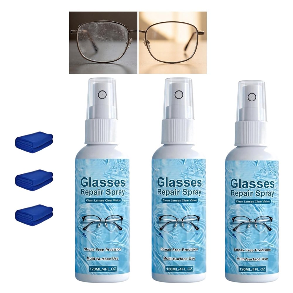 Eyeglass scratch repair spray long lasting lens cleaner, Dust removal protective spray for resin glass metal sunglasses car window, practical accessory for daily use(1Pcs,120ml)