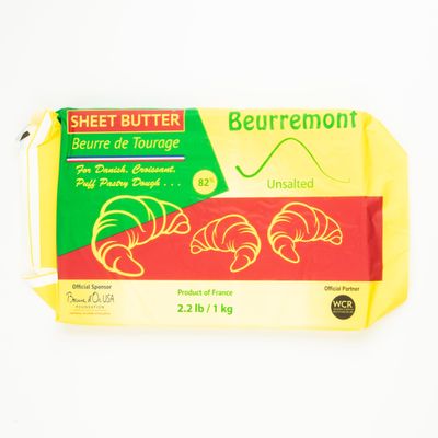 Beurremont Sheet Butter, Unsalted Buerre De Tourage, 12 Inch Long x 8.50 Inch Wide, 5 Sheets 2.2 Pound, Ready to Use, Store Frozen, Defrost Before Use, Trans Fat Free, Contains Milk, Imported France