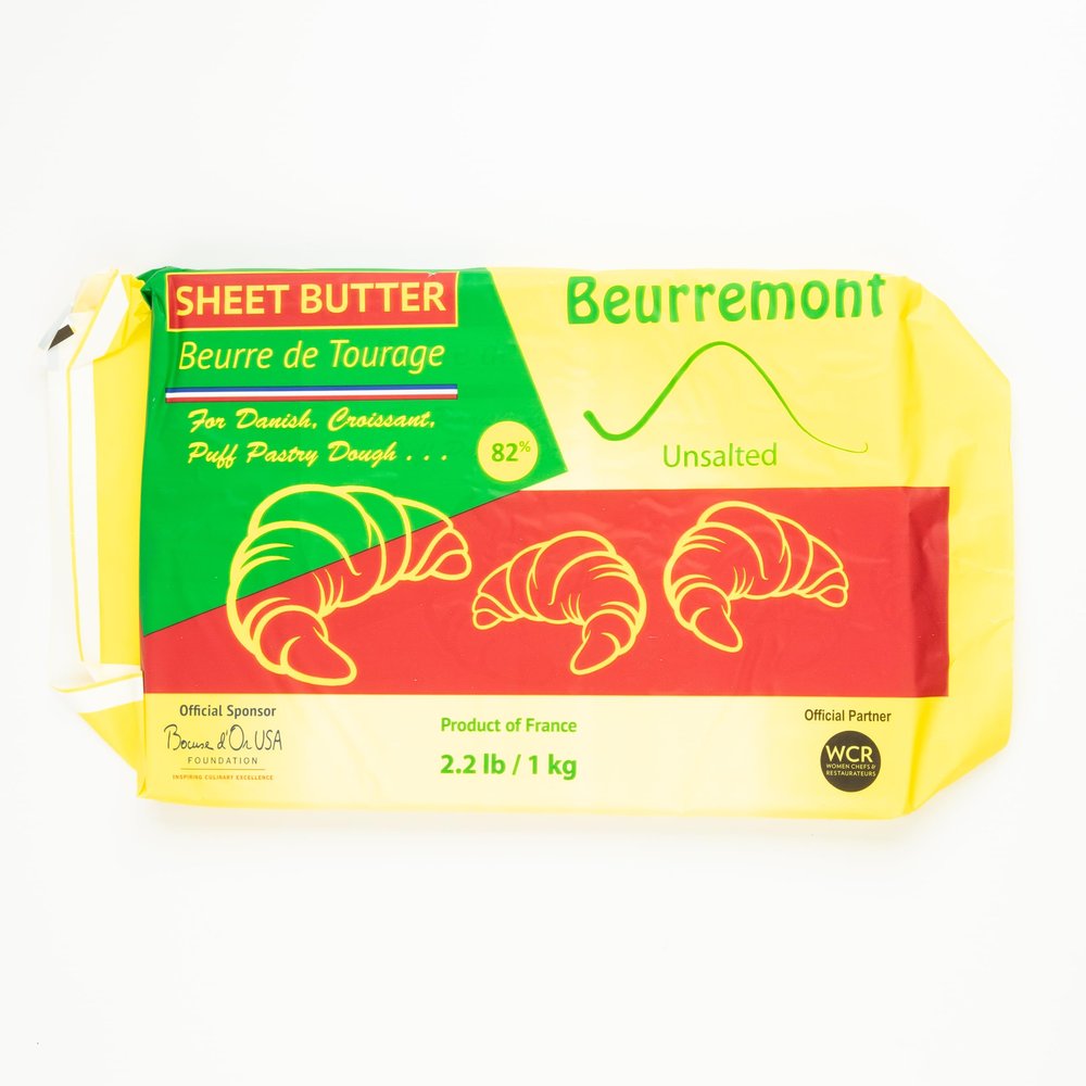 Beurremont Sheet Butter, Unsalted Buerre De Tourage, 12 Inch Long x 8.50 Inch Wide, 5 Sheets 2.2 Pound, Ready to Use, Store Frozen, Defrost Before Use, Trans Fat Free, Contains Milk, Imported France