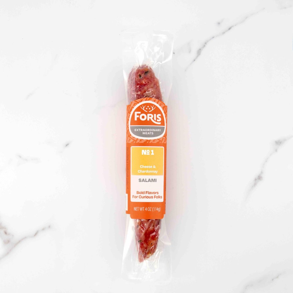 Foris Extraordinary Meats Salami No. 1 Cured Ref 9 Packs 4 Ounce, Cheese & Chardonnay Rich Creamy Creation Flavored with Garlic Fresh Sage