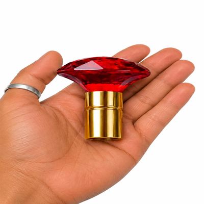 Crystal Diamond Walking Cane Topper, Red, Gold Polished Finish, Metal & Crystal, 2.05 x 2.95 inch, Universal Fit for Sticks & Rods