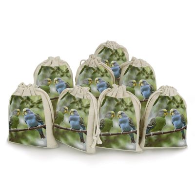 WSOIHFEC Blue Green Parakeets Burlap Bags Gift Bag Drawstring Pouch