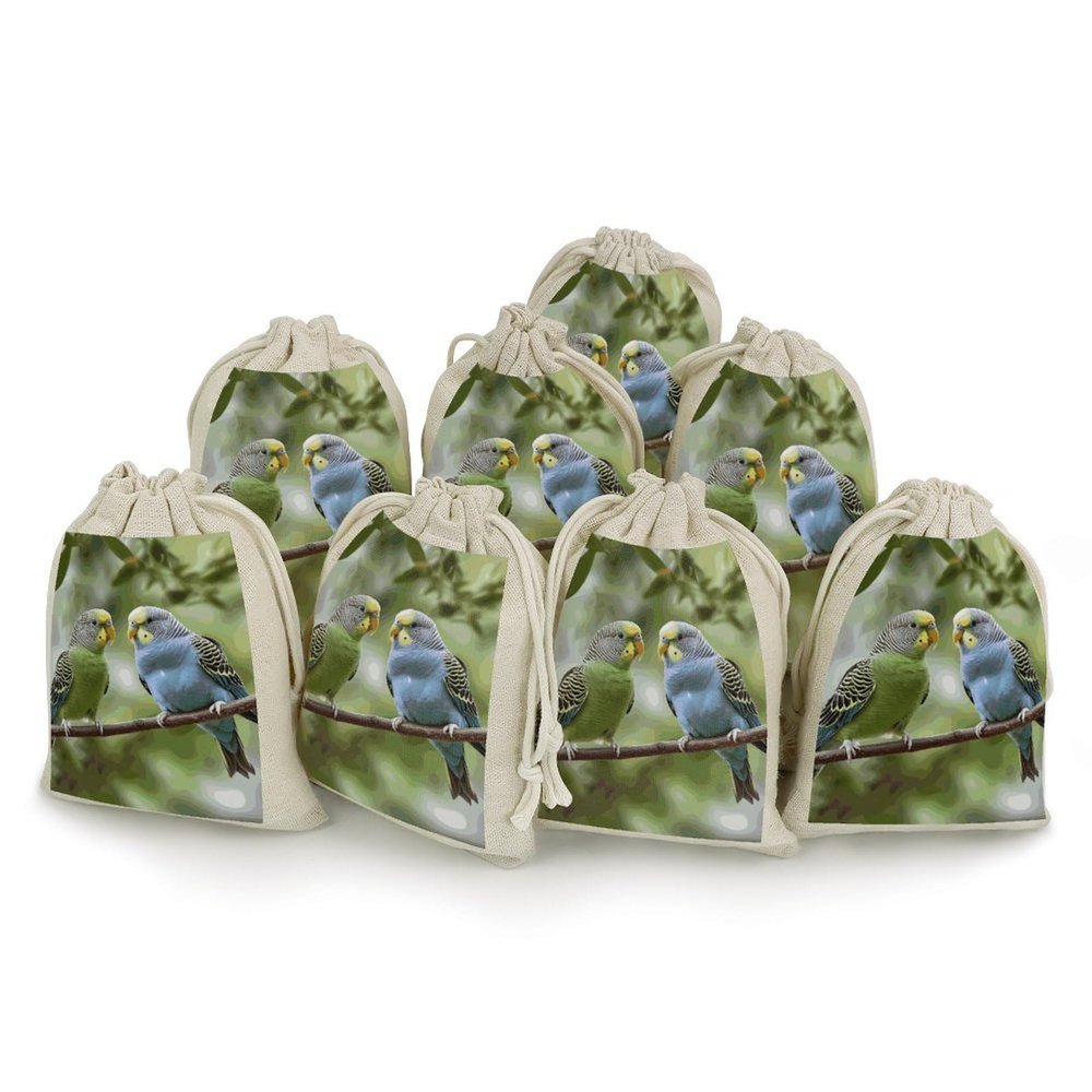 WSOIHFEC Blue Green Parakeets Burlap Bags Gift Bag Drawstring Pouch
