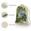 WSOIHFEC Blue Green Parakeets Burlap Bags Gift Bag Drawstring Pouch view 3