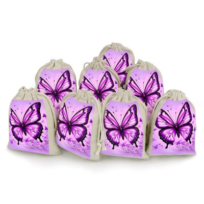 WSOIHFEC Purple Butterfly Burlap Bags Gift Bag Drawstring Pouch