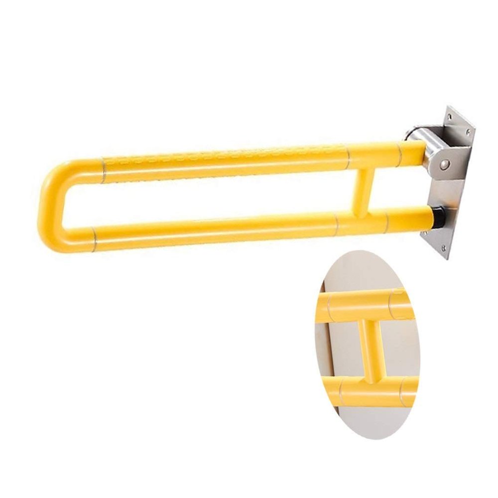JDXQBLD Bathroom Handles Bathroom Grab Bar Stainless Steel Folding Bathroom Grab Bar U-Shaped Support Rails Safety Handrail Nylon Outer Tube Elderly Toilet Handle Bathtub Yellow 75Cm-