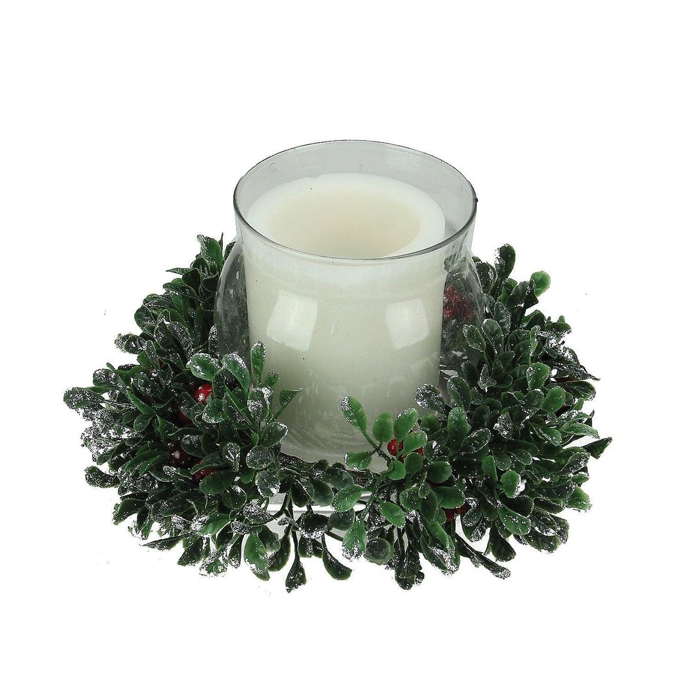 6" Boxwood with Berry Tipped Christmas Centerpiece Decoration
