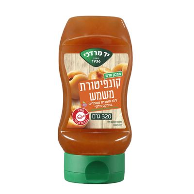 Yad Mordechai Apricot Fruit Preserve Squeeze Bottle 320g Kosher Mehadrin Israeli Product, Smooth Apricot Spread, No Preservatives or Artificial Colors