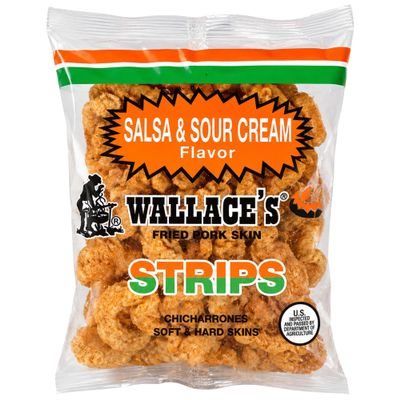 Wallace's Pork Skin Strips (Salsa & Sour Cream, 48 Count) | Curated by Riega Snacks