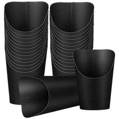 Gadpiparty 50pcs Disposable Black Kraft Paper Food Containers 14 Ounces Snack Storage Cups for Party and Takeout, French Fry Holding Cups with Food Holder Feature