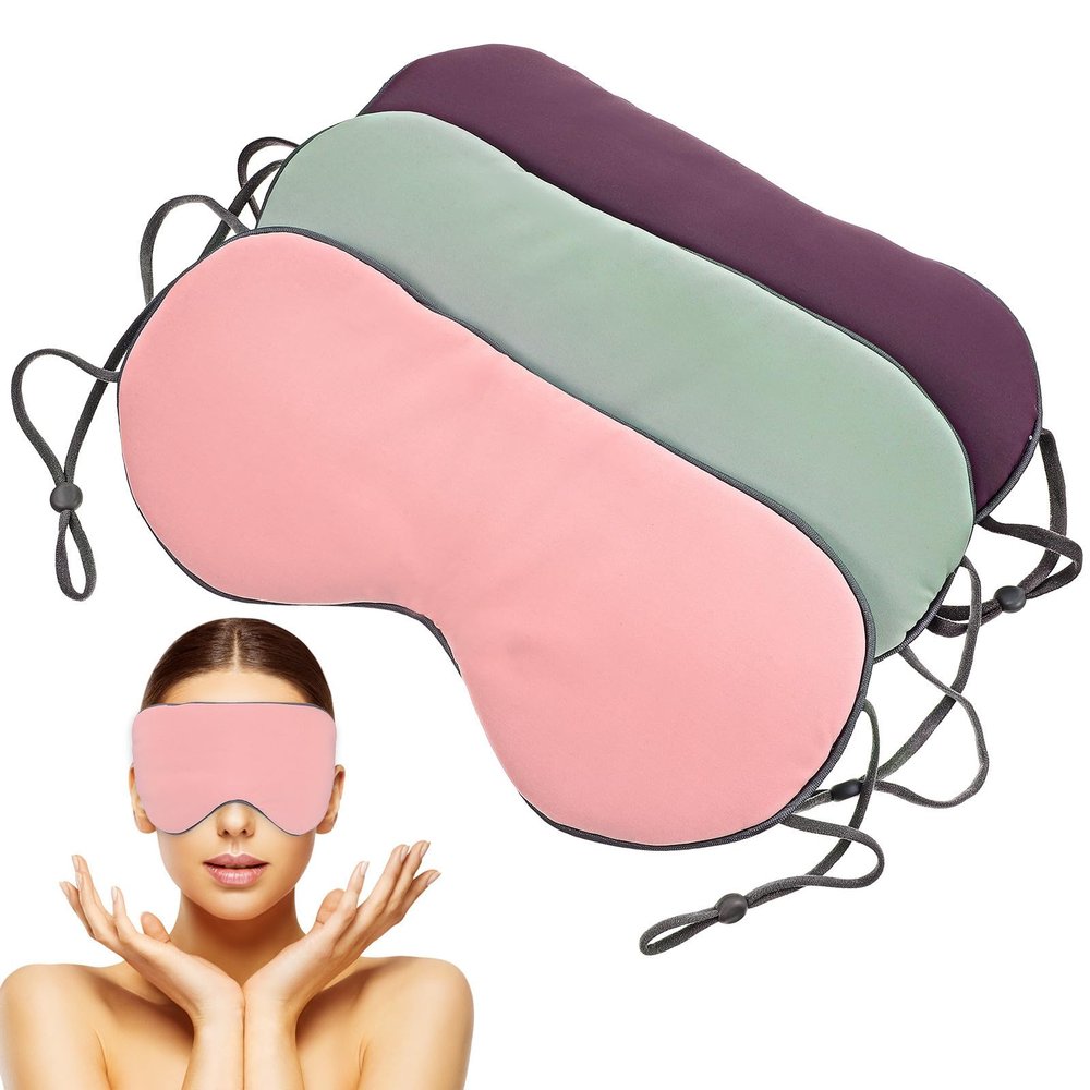 FUOYLOO Sleeping Eye Mask for Comfortable Fit 3pcs Portable with Adjustable Strap and Light Blocking, Lightweight Polyester Sleep Shade Cover for Nap at Noon or Repose During Travel