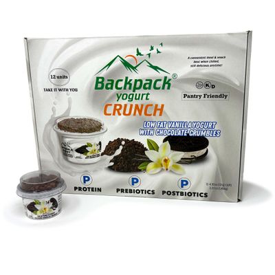 Backpack Yogurt Crunch - Lowfat Vanilla Yogurt with Chocolate Crumbles, 4.3oz 12 pack, No Fridge Needed (Lowfat Vanilla Yogurt with Chocolate Crumbles)