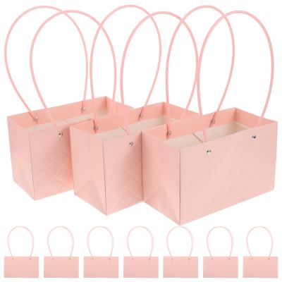 Happyyami 10pcs Pink Kraft Paper Flower Packaging Bags with Handles for Florists, Large Capacity Bouquet Bags with Elegant Design, for Wedding Favor and Party Decoration