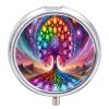 Mandala Tree of Life Sun & Moon Round Pill Box with Mirror, Portable 3 Compartment Medicine Case Travel Vitamin Holder Compact Tablet Storage Container for Purse Pocket Daily Use view 1