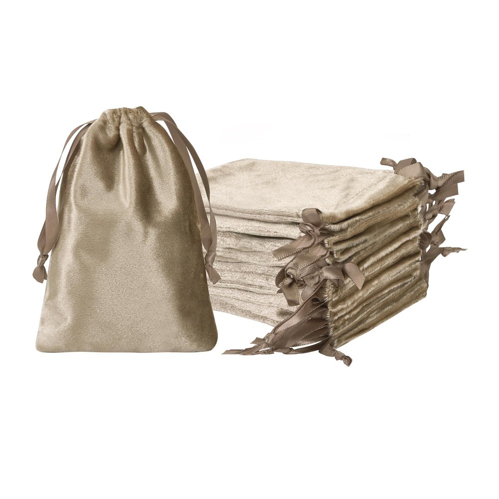 QIANF 12pcs Camel Velvet Drawstring Bags 4x6 inches Velvet Cloth Gift Bags Small Jewelry Pouches for Storage Wedding Party Favor 4x6