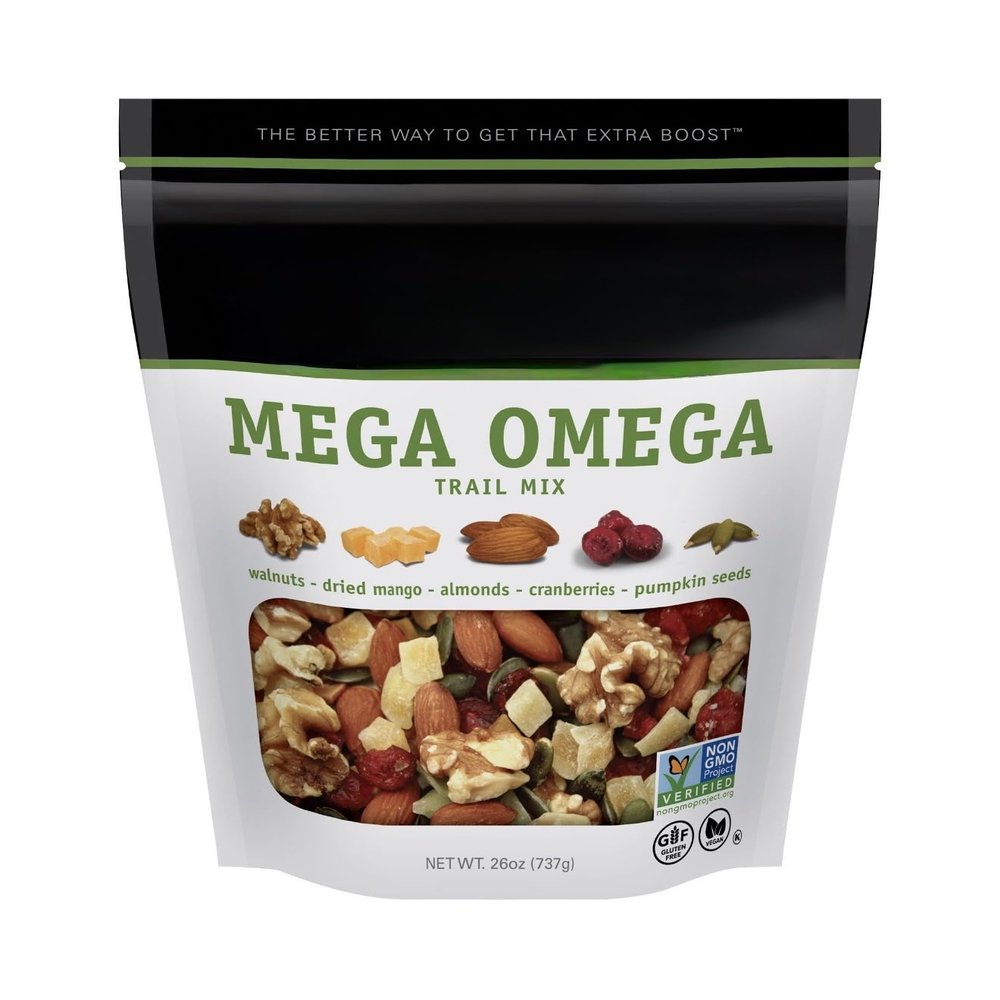 Omega Trail Mix with Walnuts, Almonds, Dried Mango, Cranberries & Pumpkin Seeds, 26oz
