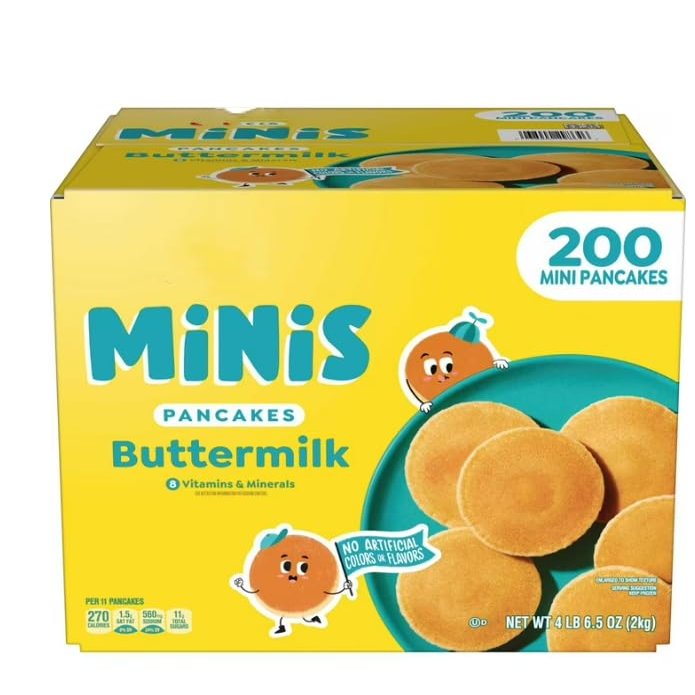 Mini Buttermilk Pancakes, Ready to Heat & Eat, Family Size Bulk Pack, Soft & Fluffy Breakfast Pancakes, Frozen Breakfast Favorite (200 Count)