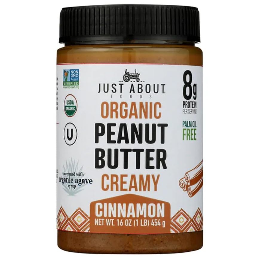 Organic Peanut Butter Creamy with Cinnamon, Palm Oil Free, Just About Foods