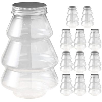 HOOTNEE 12pcs Christmas Treats Box Set with Decorative Plastic Candy Containers, Flat-bottomed and Christmas Tree Shaped, for Xmas Party Favors and Adding a Festive Atmosphere to Your Home