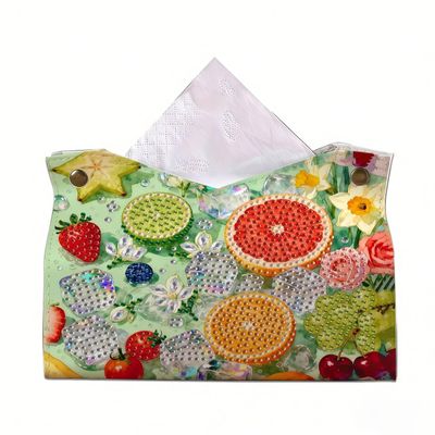 BAYUNOE Diamond Art Painting Tissue Box Cover PU Leather Hand Paper Towel DIY Craft Kit for Adults Beginners Tabletop Home Bathroom Car Office-Fruit