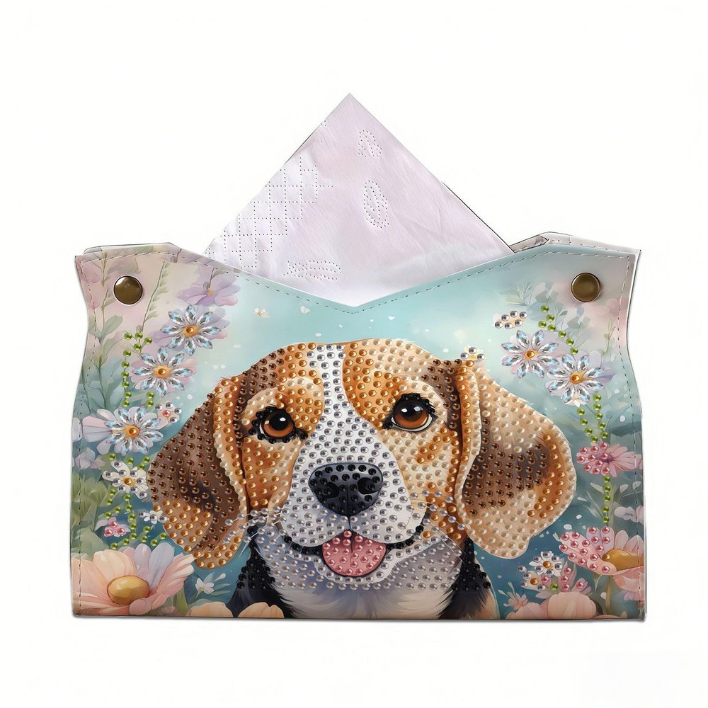 BAYUNOE Diamond Art Painting Tissue Box Cover PU Leather Hand Paper Towel DIY Craft Kit for Adults Beginners Tabletop Home Bathroom Car Office-Dog