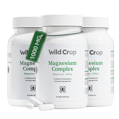 Wild Crop Magnesium Complex 1000mg, 8 Forms Magnesium Oxide, Glycinate, Malate, Taurate, Citrate, Carbonate, Aspartate, Orotate, High Absorption for Nerve, Muscle Support, 90 Capsules (Pack of 3)