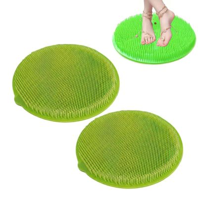 Shower Foot & Back Scrubber Mat - Silicone Body Cleansing Pad with Suction Cups & Hole, for Men & Women, Perfect for Bathroom Use Green 2PCS