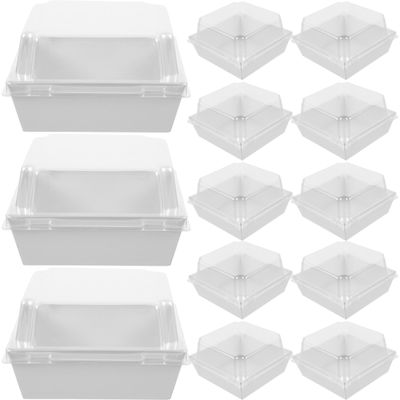 Happyyami 50pcs White Square Disposable Food Boxes for Sandwiches and Cookies Paper and Plastic Material Food Storage Containers for Presentation One Time Use Compact Packaging