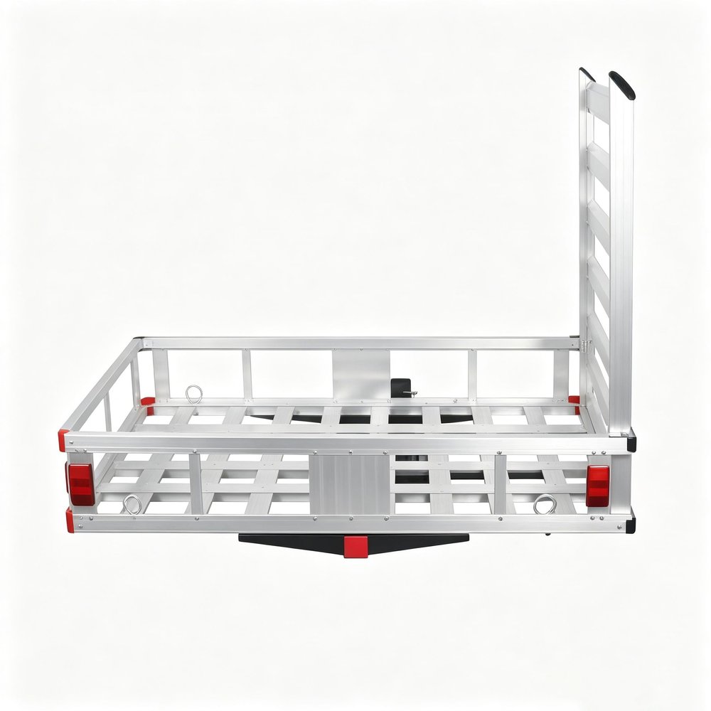 Trailer Hitch Mount Cargo Carrier with Ramp, Aluminum Wheelchair Scooter Mobility Basket, 50" x 29.5" x 9" Heavy Duty Luggage Rack, 500lbs Capacity Fits 2" Class III & IV Receivers