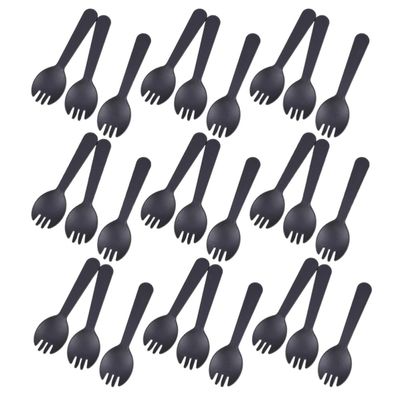 Toyvian 200pcs Black Plastic Appetizer Forks 2-in-1 Spork Design, Individually Wrapped for Comfortable Dining Experience, Sturdy Snack and Dessert Utensils for Parties and Wedding