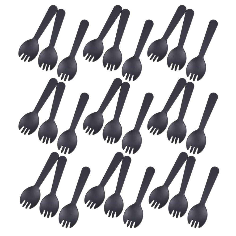 Toyvian 200pcs Black Plastic Appetizer Forks 2-in-1 Spork Design, Individually Wrapped for Comfortable Dining Experience, Sturdy Snack and Dessert Utensils for Parties and Wedding
