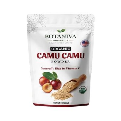 Botaniva Organic Camu Camu Powder 8oz - USDA Organic Freeze-Dried Camu Camu Fruit Powder, Naturally Rich in Vitamin C, Amazonian Superfruit for Smoothies, Juices and Recipes, (216 g)
