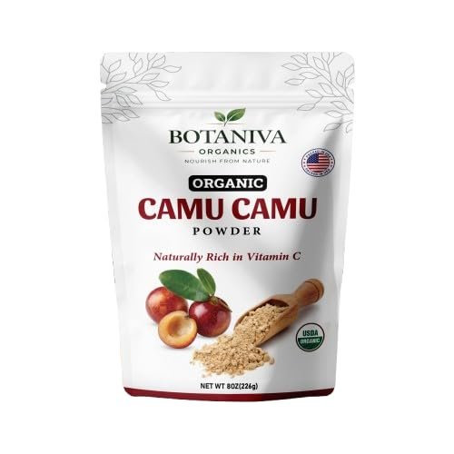 Botaniva Organic Camu Camu Powder 8oz - USDA Organic Freeze-Dried Camu Camu Fruit Powder, Naturally Rich in Vitamin C, Amazonian Superfruit for Smoothies, Juices and Recipes, (216 g)