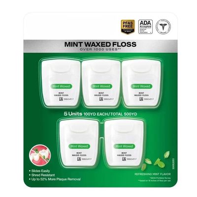 Mint Waxed Dental Floss, PFAS Free, ADA Accepted, 500 Yards, Pack of 5