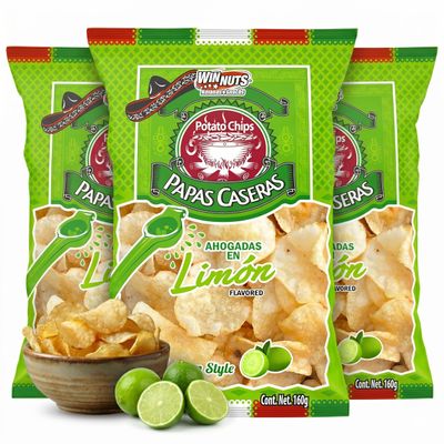 WINNUTS Lime Kettle Chips (6 Pack, 5.6 oz Each) | Papas Caseras de Limon | Extra Crunchy Lemon Chips | Authentic Mexican Snacks With a Zesty Lime Twist For Parties & Gatherings