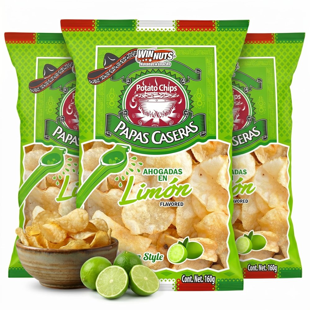 WINNUTS Lime Kettle Chips (6 Pack, 5.6 oz Each) | Papas Caseras de Limon | Extra Crunchy Lemon Chips | Authentic Mexican Snacks With a Zesty Lime Twist For Parties & Gatherings