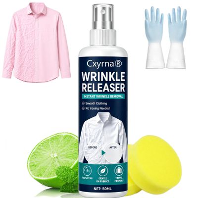 Cxyrna 100ml Instant Wrinkle Releaser Spray Smooths Creases in Seconds, Portable Fabric Wrinkle Release Spray Travel Size, No Iron Clothes Spray for Shirts, Dresses, Suits & Bedding (100ml-1PCS)