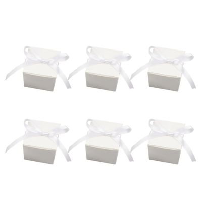 SOIMISS 50pcs White European Style Wedding Candy Boxes 5.5cm Square Paper Treat Boxes with White Ribbon for Chocolate and Mints Storage Packaging, for Engagement and Anniversary Party