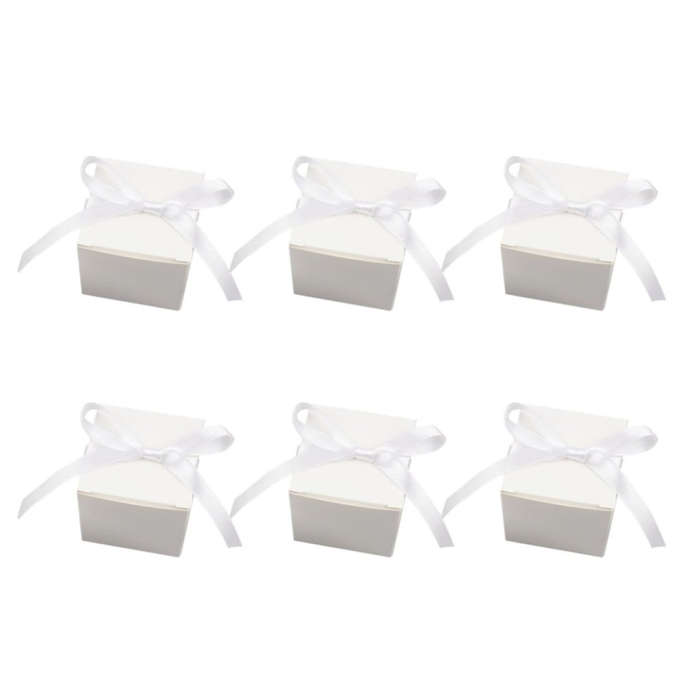 SOIMISS 50pcs White European Style Wedding Candy Boxes 5.5cm Square Paper Treat Boxes with White Ribbon for Chocolate and Mints Storage Packaging, for Engagement and Anniversary Party