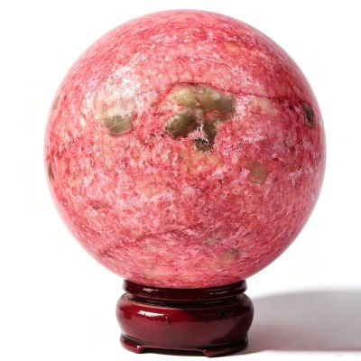 Moonstone Sphere Polished Rock Ball Healing Crystal Stone Sphere with Stand for Reiki Meditation Home Decor Chakra Balancing Witchcraft(Rhodonite,80-90MM)
