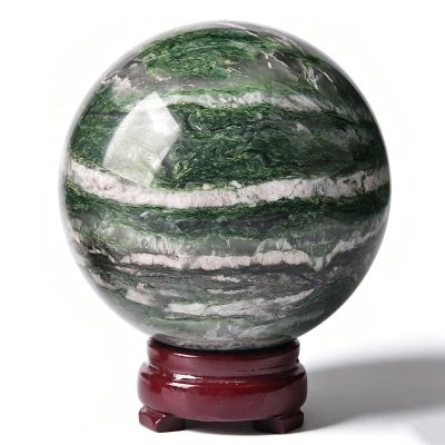 Moonstone Sphere Polished Rock Ball Healing Crystal Stone Sphere with Stand for Reiki Meditation Home Decor Chakra Balancing Witchcraft(African Jade,80-90MM)