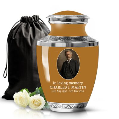 Custom Brown Urn for Ashes Image Personalized Urn 10 Inch Large