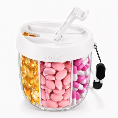 Compact Pill Bottle Organizer, Pill Organizer with 7 Large Compartments, Portable Travel Pill Case with Easy Open Lid, Clear Medicine Storage Container for Vitamins Supplements(White)